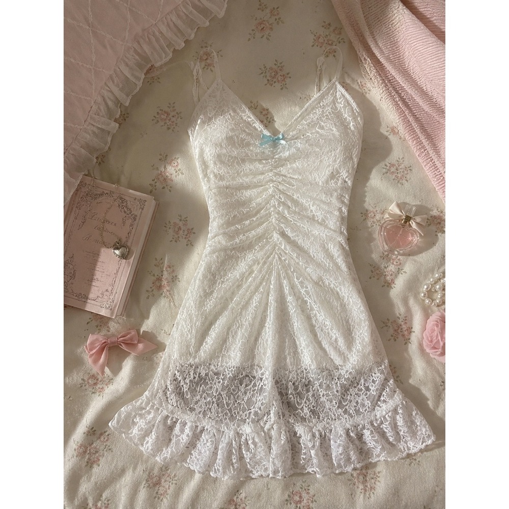 Y2K Victoria's Secret Sheer Lacie White Lace Mini Slip Dress Lingerie Coquette